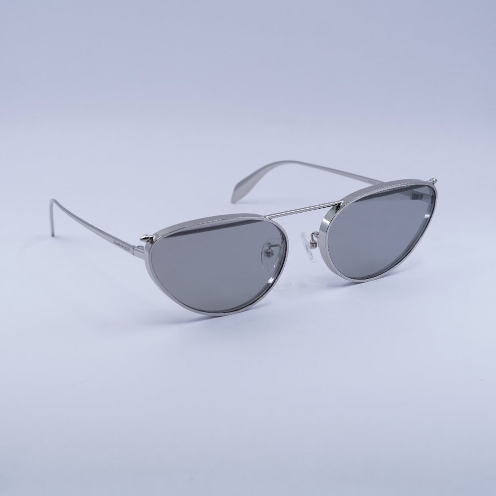 Alexander McQueen AM0424S 004 Sunglasses Silver Cat Eye Frame, Grey Lenses